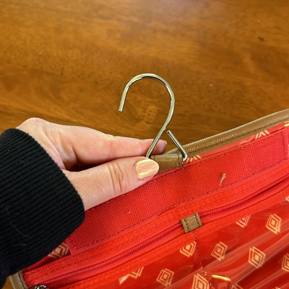 Stella & Dot Red Ikat Hanging Travel Cosmetic Case